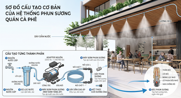 Quán cà phê nào phù hợp với hệ thống phun sương?