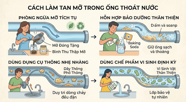 Cách làm tan mỡ trong ống thoát nước