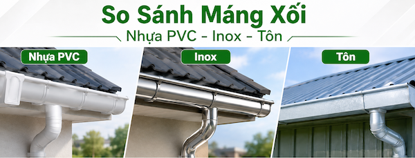 Máng xối nhựa PVC và inox và tôn